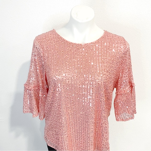 LC Lauren Conrad | Tops | Lc Lauren Conrad Sequin Ballon Sleeve Top Blouse  Pink Shirt Sleeve Shirt | Poshmark